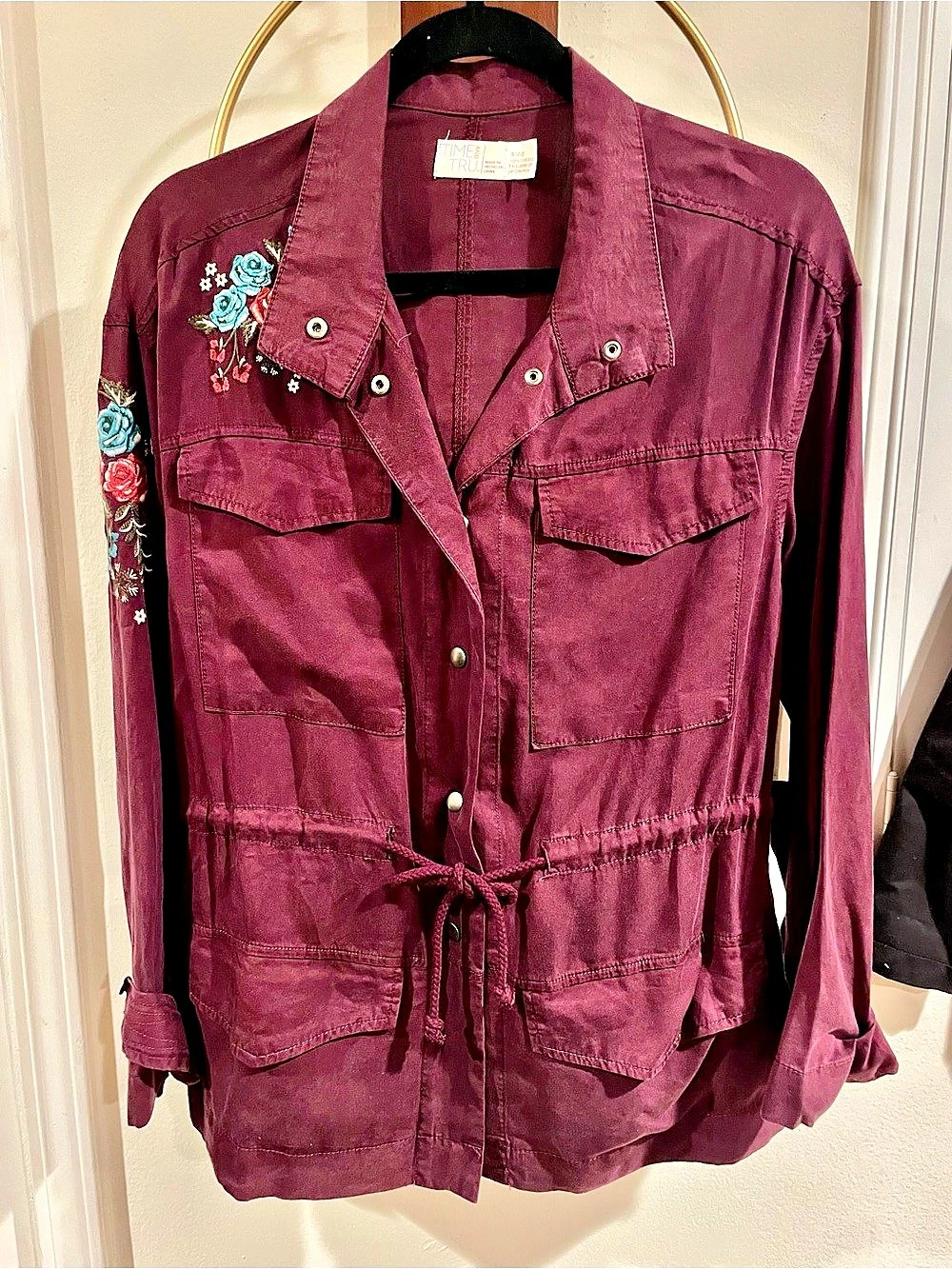 Time and Tru Floral Utility Jacket Purple Size Small NWT